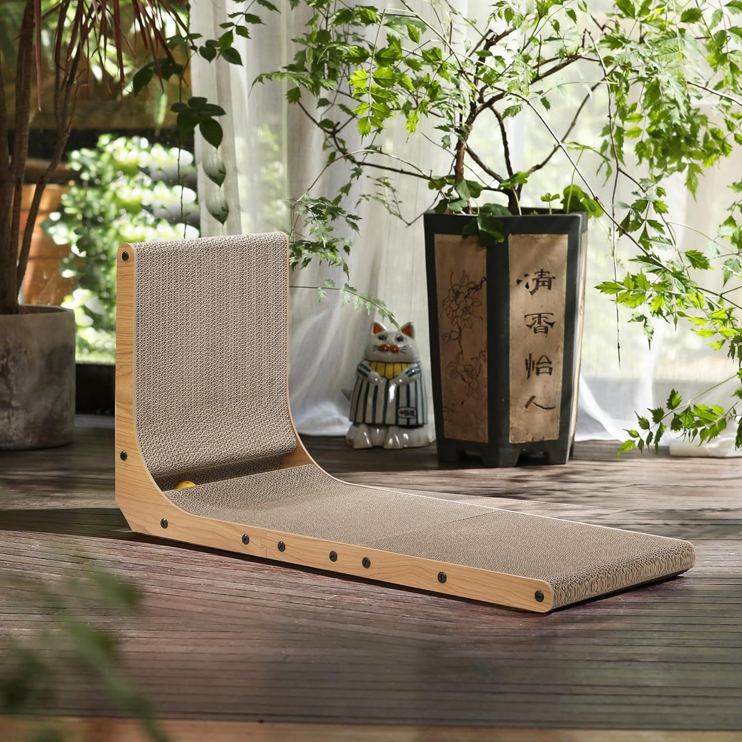 FUKUMARU Cat Scratcher, 32.7 Inch L Shape Cat Scratch Pad Wall Mounted, Cat Scratching Cardboard with Ball Toy for Indoor Cats, Extra Large