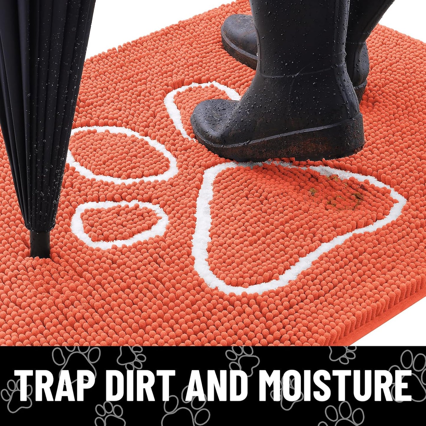 Smiry Dog Door Mat for Muddy Paws, Absorbent Dirt Trapper Non Slip Quick Dry Washable Chenille Mat for Mud Dogs, Entry Rug for Indoor and Outdoor (30x20 Inches, Coral)