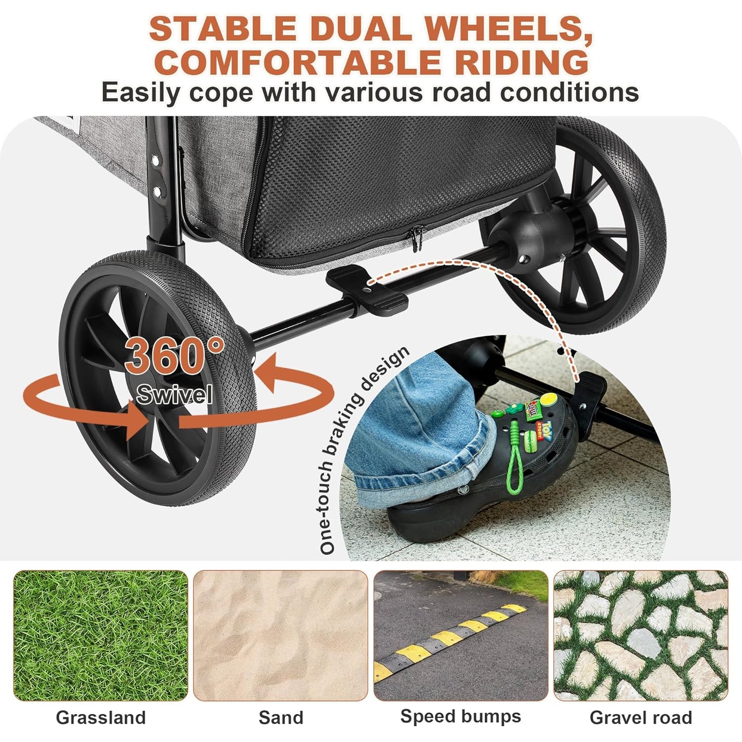 Medium Dog Stroller, Dual Entry One-Touch Folding,Small and Medium Pet Stroller,360° Rotating Front Wheels,70 lbs Weight Capacity for Outdoor Travel and Elderly Dogs - Gray