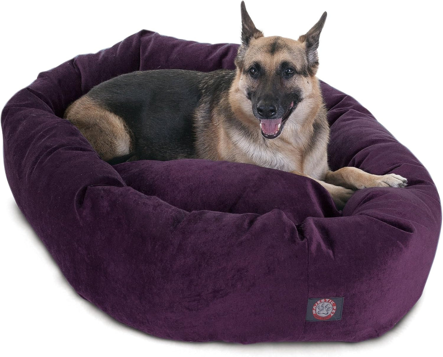 Majestic Pet 52 Inch Micro Velvet Calming Dog Bed Washable 52x35x11 (inch) – Cozy Soft Round Donut Dog Bed with Spine for Head Support -Pet Bed X- Large – Aubergine (2025)