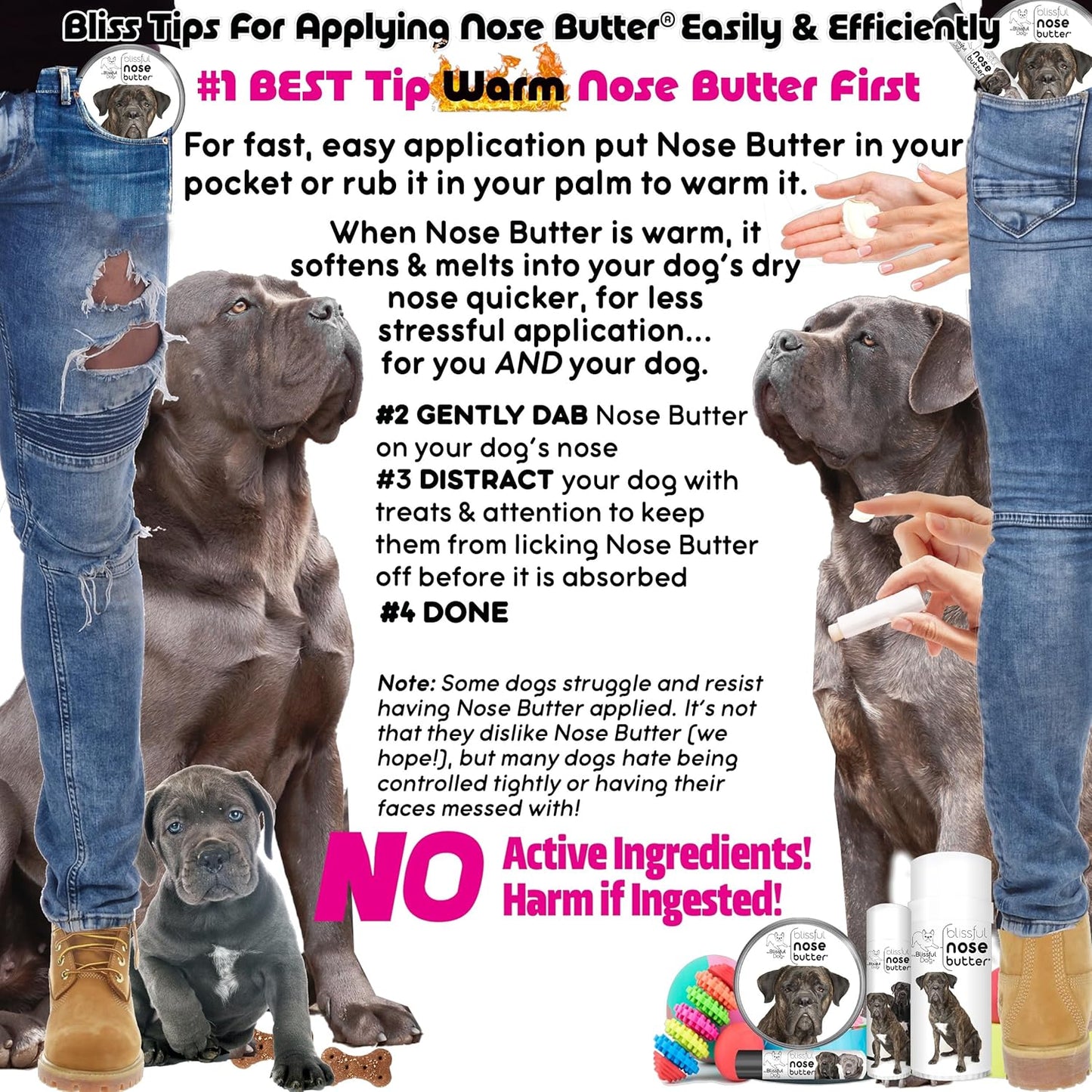 The Blissful Dog Cane Corso Nose Butter for Dry, Cracked Skin, Lick-Safe Dog Nose Balm with Moisturizing Shea Butter, Almond, Olive, and Essential Oils, Pet Supplies, Uncented, 0.50 oz.