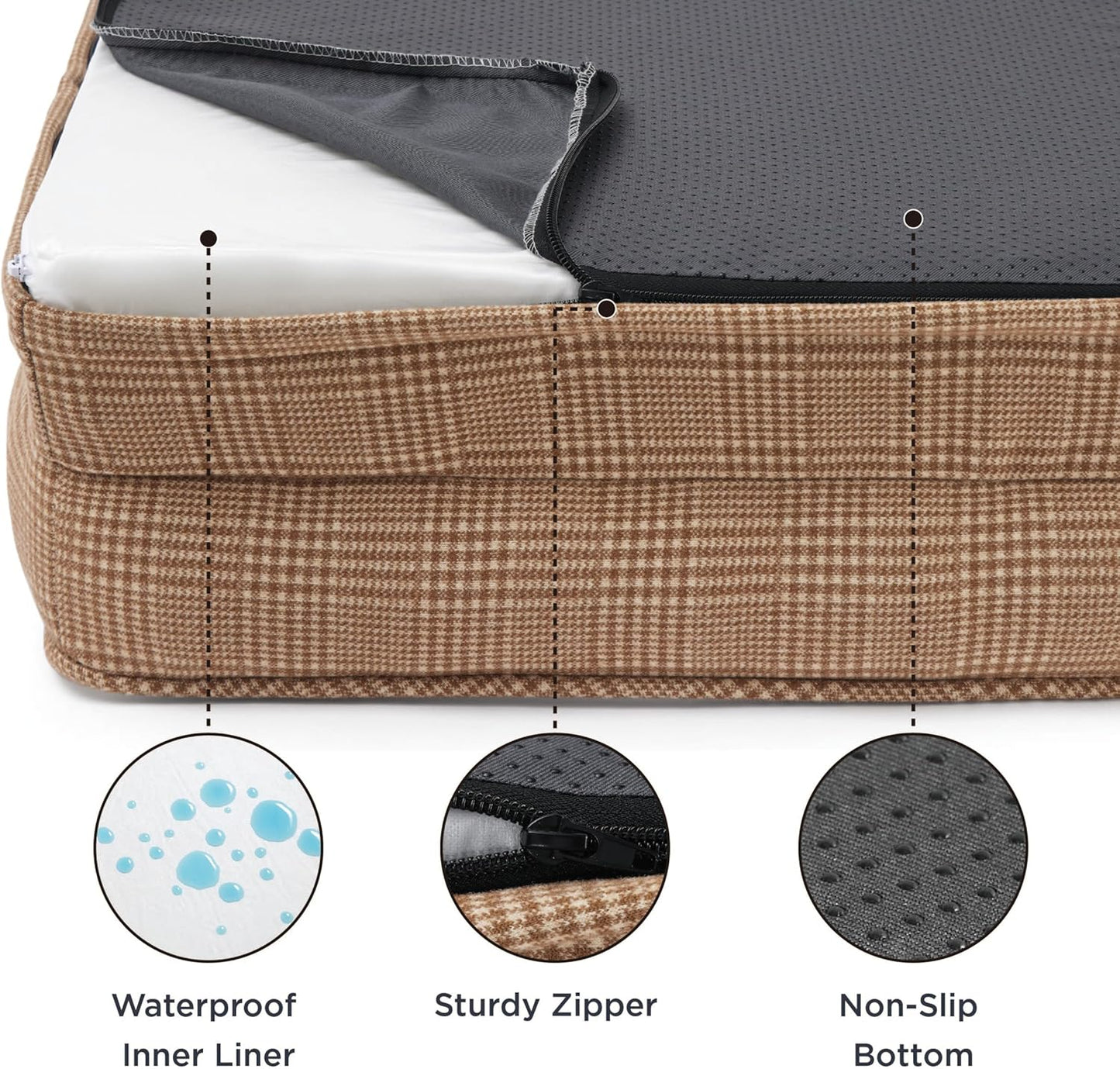 Bedsure Orthopedic Dog Beds Large Sized Dog - Washable Large Dog Cat Bed Waterproof, Comfort Dogs Couch Sofa with Washable Removable Cover, Pet Bed with Nonskid Bottom, Plaid-Brown, 35"