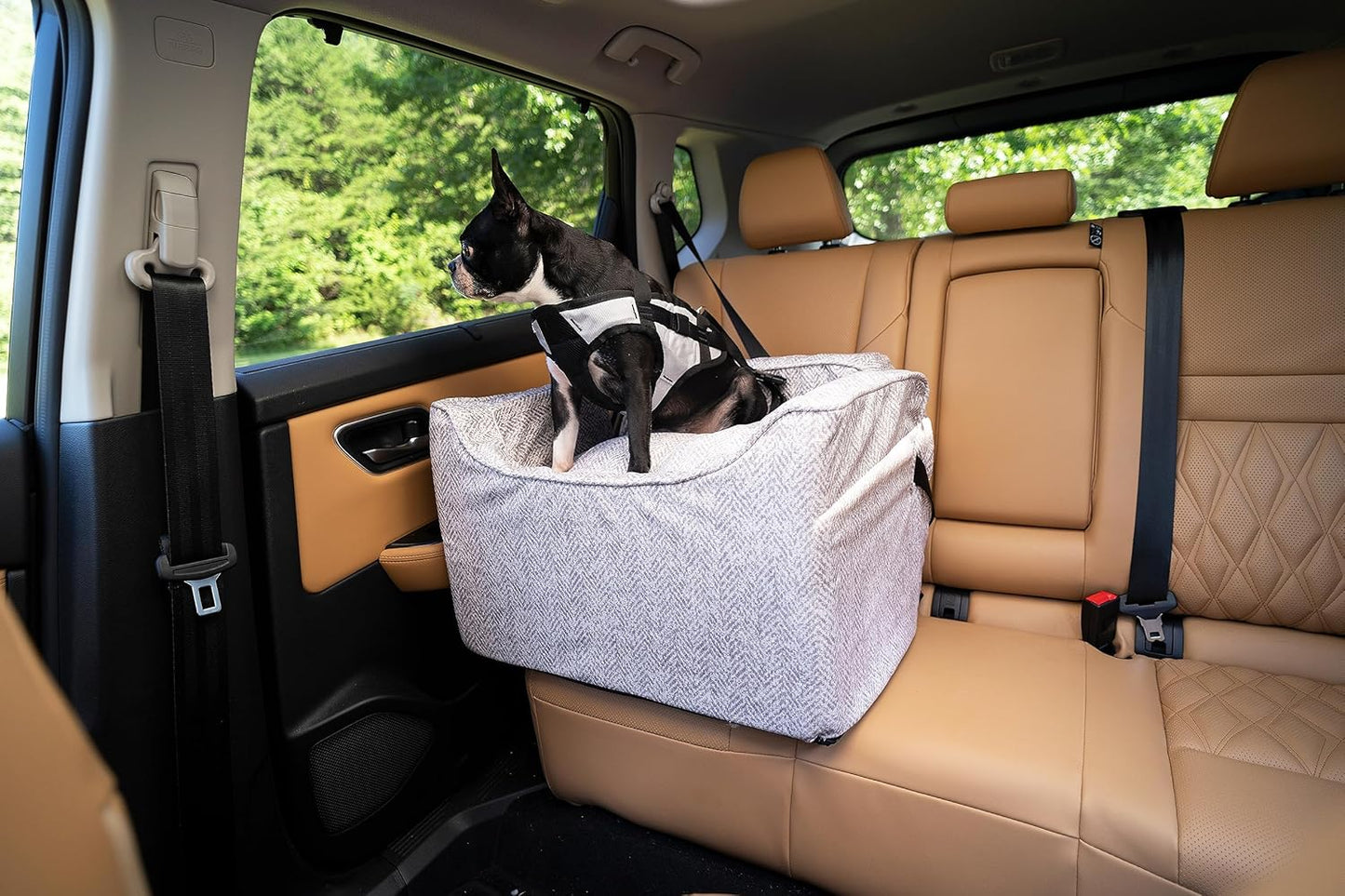 Snoozer Lookout I Car Seat - Dog Car Seats for Small Dogs, Puppy Booster Bed for Small & Medium Sized Pets Up to 25 Lbs, Elevated, Washable - Medium, Palmer Dove