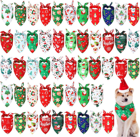 Abbylike 50 Pcs Christmas Dog Bandanas Bulk Xmas Bandanas for Dogs Triangle Kerchief Bibs Scarf Set for Pet Xmas Costume Photo Props Accessories Pet Shops Grooming, 25 Styles (31.5 x 21.7 x 21.7)