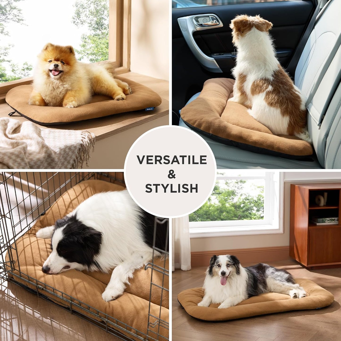 Bedsure Washable Dog Crate Pad for Medium Dogs, Anti-Slip Puppy Kennel Dog Bed for Crate - Ultra Soft Fleece Flat Thin Pet Mat (Not Chew Proof), Brown 29"x21"