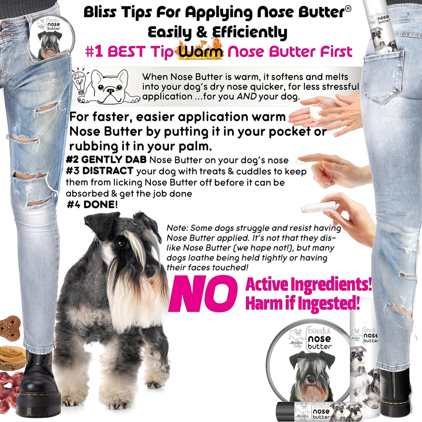 The Blissful Dog Schnauzer Nose Butter for Dry, Cracked Skin, Lick-Safe Dog Nose Balm with Moisturizing Shea Butter, Almond, Olive, and Essential Oils, Pet Supplies, Uncented, 4 oz.
