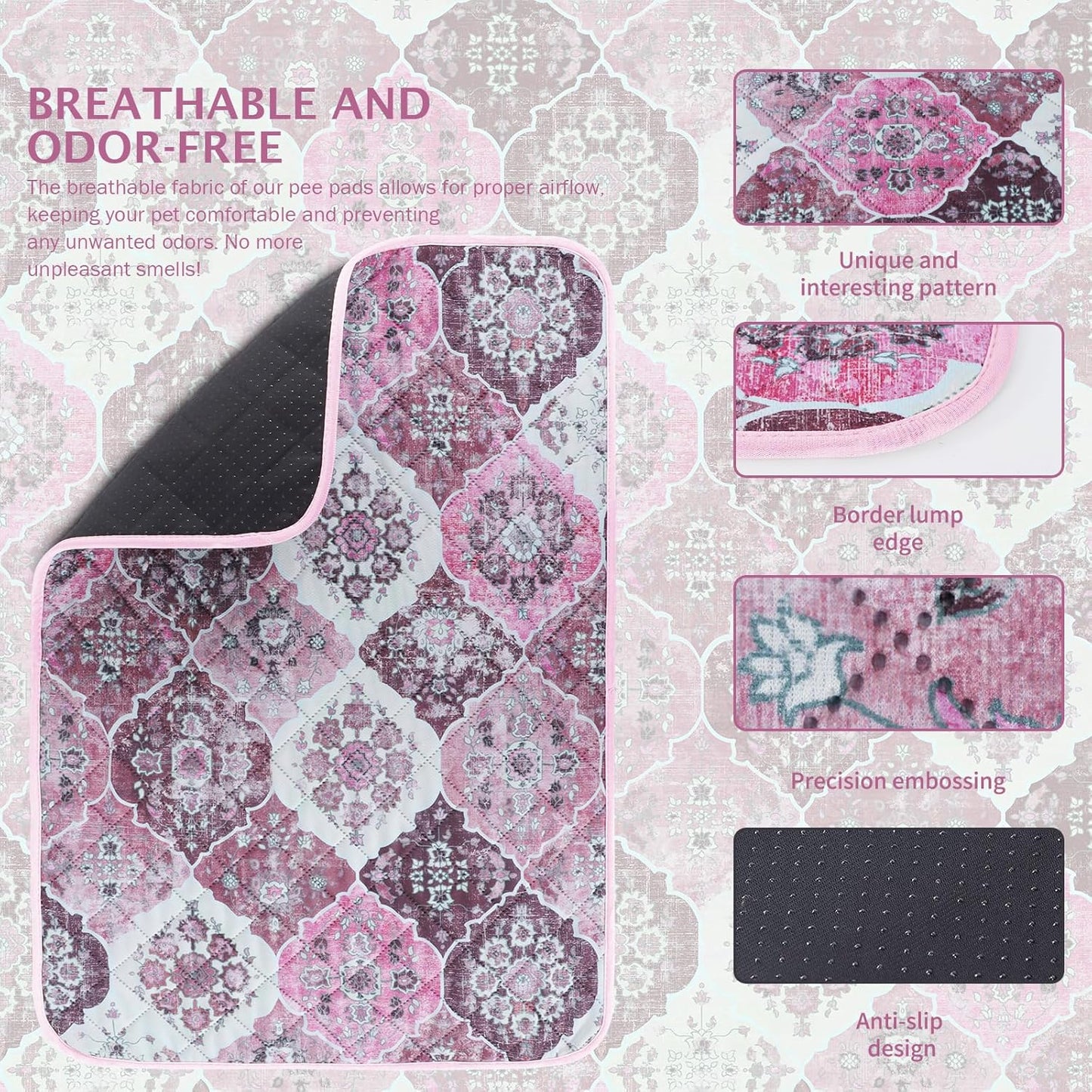 IEUUMLER Washable Pee Pads for Dogs, 2 Pack Reusable Pee Pads for Dogs Non-Slip Grip, Super Absorbent Waterproof Puppy Pads for Potty Training, Playpen, Crate, Whelping Box EU011 Pink, 36x41