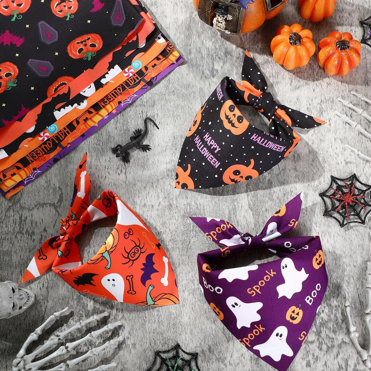 Abbylike 50 Pcs Halloween Dog Bandanas Bulk Pumpkin Bandanas for Dogs Triangle Kerchief Bibs Scarf Set for Pet Halloween Costume Photo Props Accessories Pet Shops, 25 Styles (25.6 x 17.7 x 17.7")