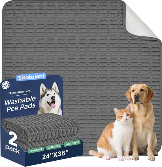 Washable Pee Pads for Dogs, 2 Pack Reusable Puppy Pads Dog Pads, Non-Slip Dog Pee Pads, Leakproof Pet Pee Pads Wee Wee Pads for Dogs. (Dark Grey, 24"x36"(Pack of 2))