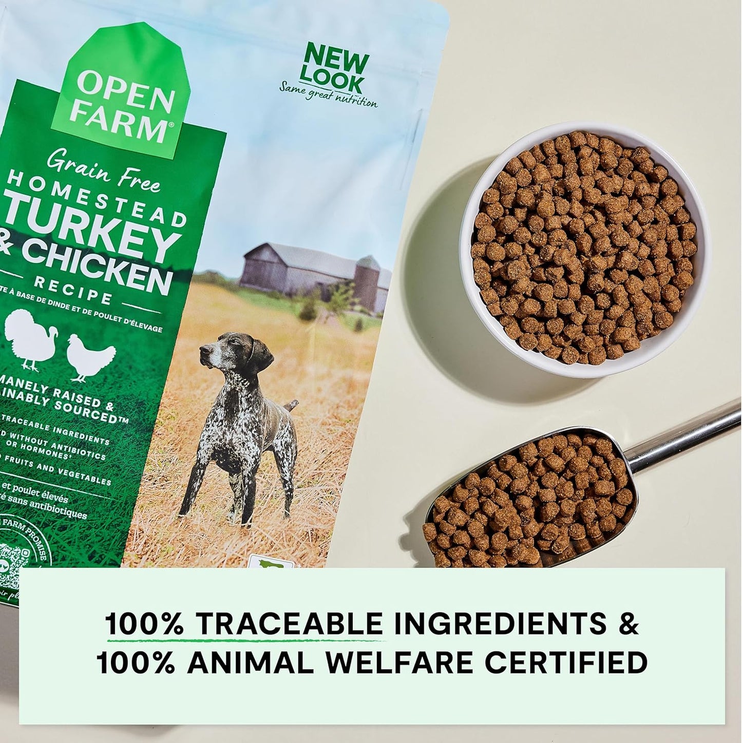 Open Farm, Grain-Free Dry Dog Food, Complete & Balanced Kibble, Sustainably & Ethically Sourced Ingredients, Non-GMO Veggies & Superfoods to Support Overall Health, Turkey and Chicken Recipe, 4lb Bag