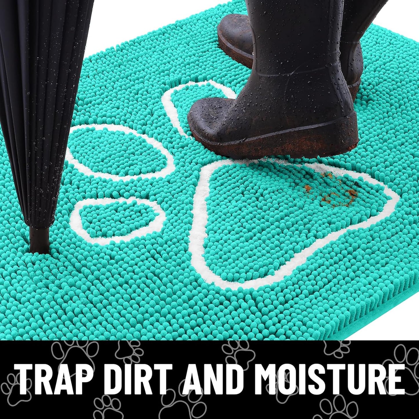 Smiry Dog Door Mat for Muddy Paws, Absorbent Dirt Trapper Non Slip Quick Dry Washable Chenille Mat for Mud Dogs, Entry Rug for Indoor and Outdoor (24x16 Inches, Turquoise)