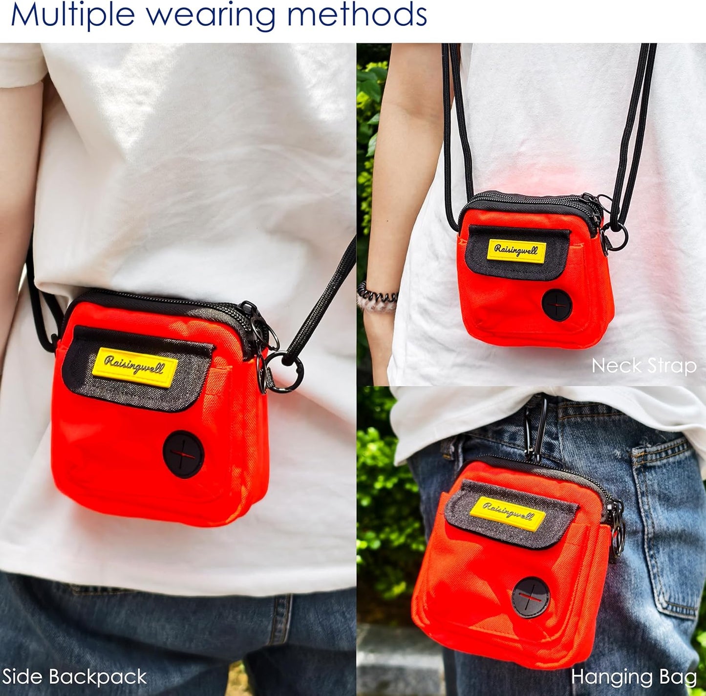 Dog Treat Pouch for Pet Walking and Training with Clicker, Poop Bags and Three Bags Design Small Fanny Zipper Pack Holder for Puppy Snack Dispenser Kit for Leash and Outdoor Use (Blue)