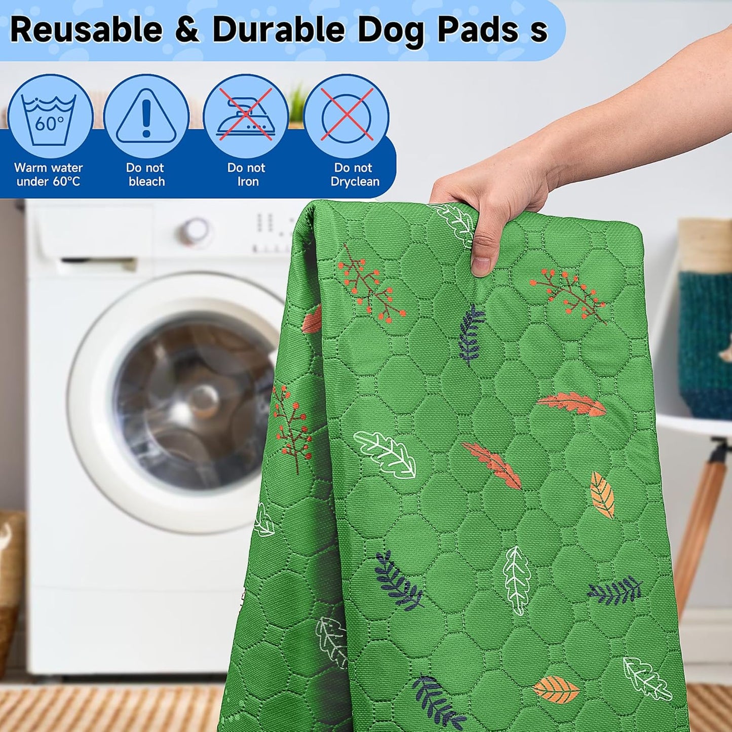 Sunheir 2-Pack Extra Large Reusable Dog Mat for Floor, Dog Playpen, Non-Slip Waterproof Super Absorbent Washable Pee Pads for Dogs, Pet Whelping Pads, Potty Training - Green, 36" x 48"