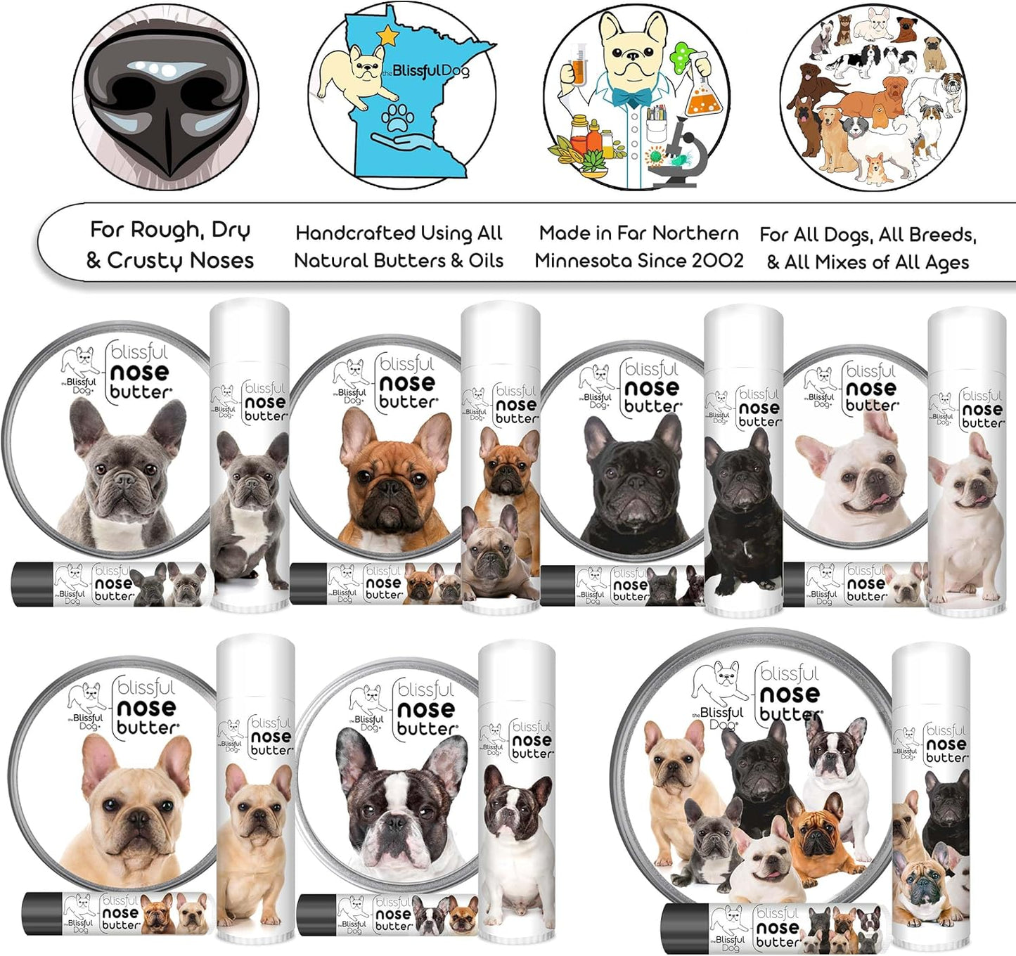 The Blissful Dog French Bulldog Pied Unscented Nose Butter - Dog Nose Butter, 0.15 Ounce