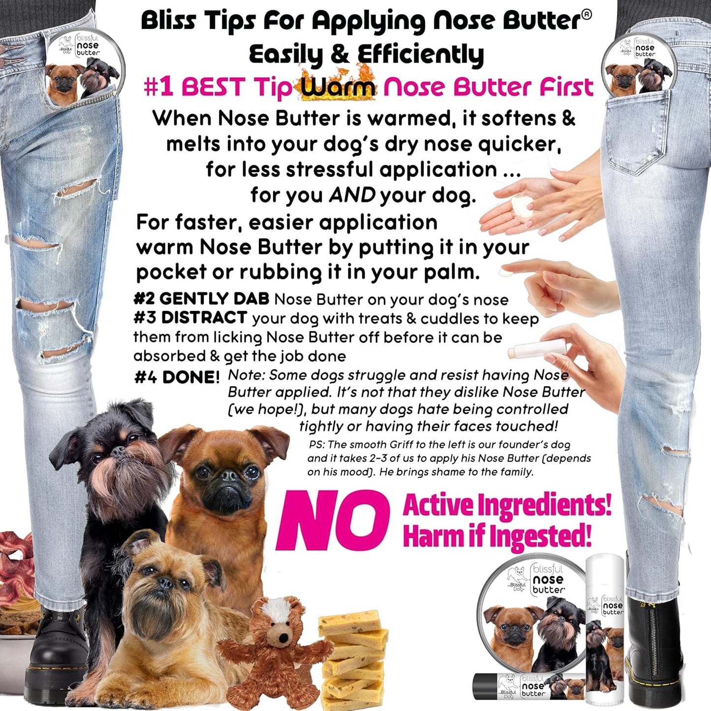 The Blissful Dog Brussels Griffon Nose Butter for Dry, Cracked Skin, Lick-Safe Dog Nose Balm with Moisturizing Shea Butter, Almond, Olive, and Essential Oils, Pet Supplies, Uncented, 4 oz.