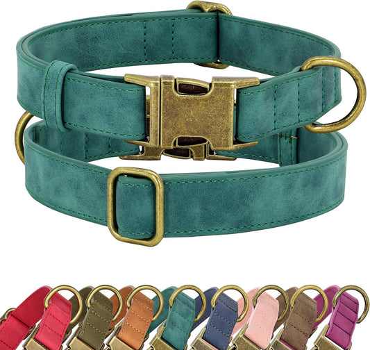 Didog Soft PU Leather Dog Collar, Stylish Quick Released Dog Collars for Large Dogs, Easy Clean Adjustable Pet Collar for Daily Walking, Green, XL Fit 17-27" Neck