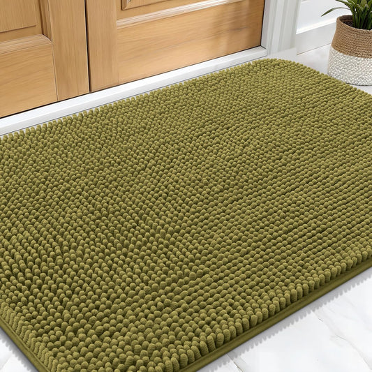 OLANLY Dog Door Mat for Muddy Paws 30x20, Absorbs Moisture and Dirt, Absorbent Non-Slip Washable Doormat, Quick Dry Chenille Mud Mat, Entry Indoor Entryway Carpet for Inside Floor, Willow Green