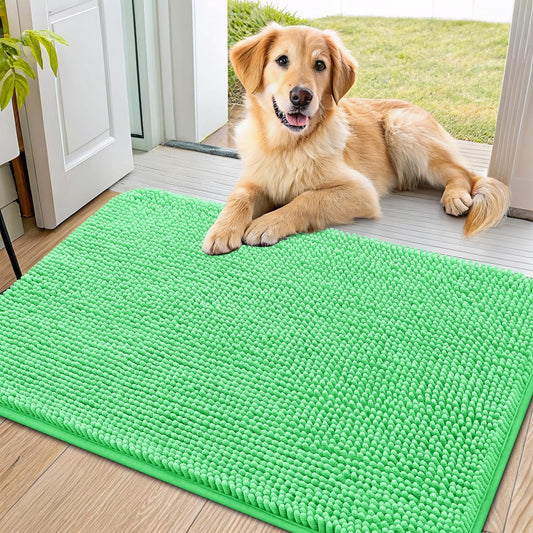 Smiry Dog Door Mat for Muddy Paws 36x24, Absorbs Moisture and Dirt Doormat, Non-Slip Washable Quick Dry Chenille Front Door Mat Indoor Entrance, Entryway Carpet for Inside Floor, Mint Green