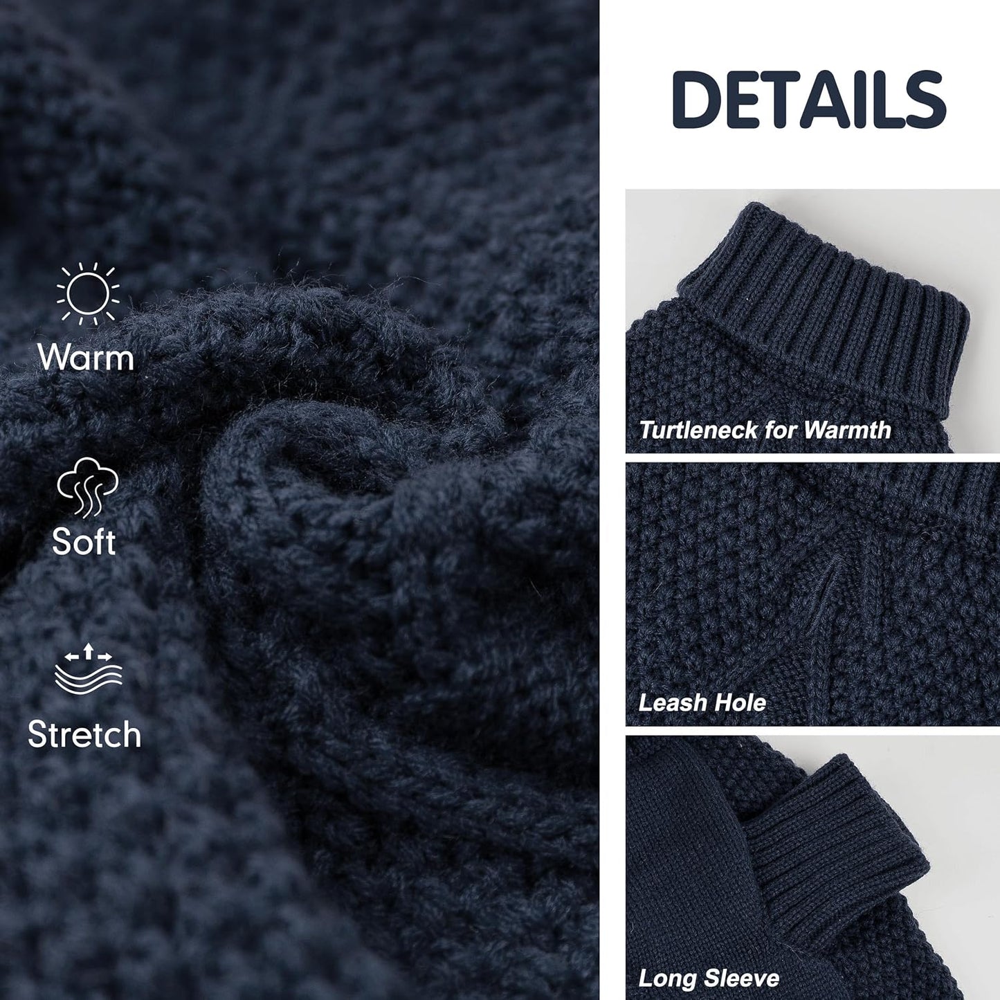 cyeollo Small Dog Sweater, Warm Turtleneck Sweaters for Small Dogs Boy, Knit Doggy Sweatshirt with Sleeves Fall Winter Pullover Cold Weather Dog Clothes for Indoor & Outdoor Wear, Navy S