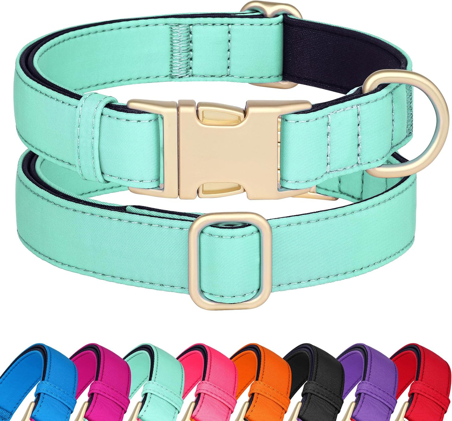 Didog Soft Padded Dog Collars for Medium Dogs, Colorful and Durable Dog Collar with Quick Release Buckle, Light and Breathable for Daily Walking, Green, M