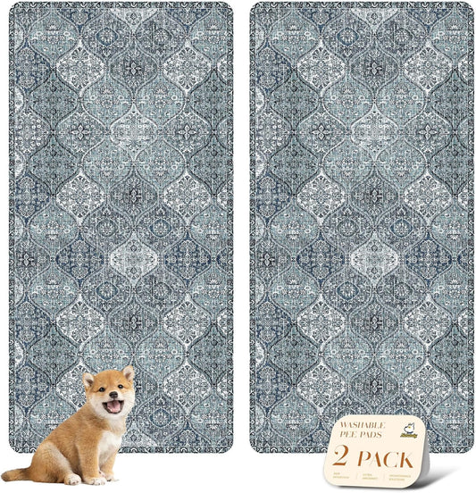 nunubaby Washable Pee Pads for Dogs, Stylish, Non-Slip and Leak-Proof Pee Pads. Reusable Potty Pads for Dogs for Crates and Floors.(Blue/Multi, 36" x72" )