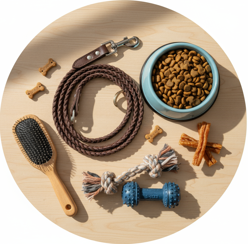 circle photo of pet supplies, make a real photo